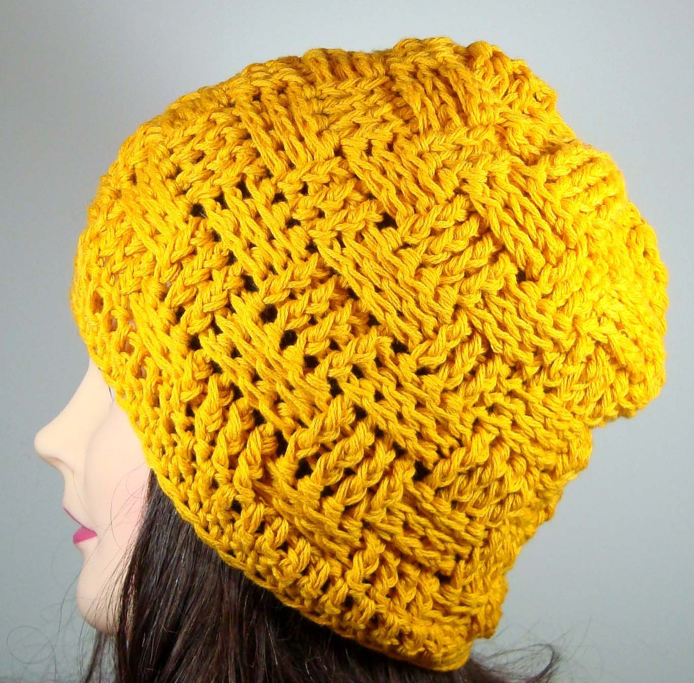Mustard Yellow Basket Weave Beanie Hat