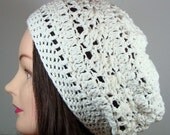 White Textured Crochet Beret or Tam Hat, OOAK