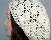 Cream Crochet Shells Tam Organic Cotton