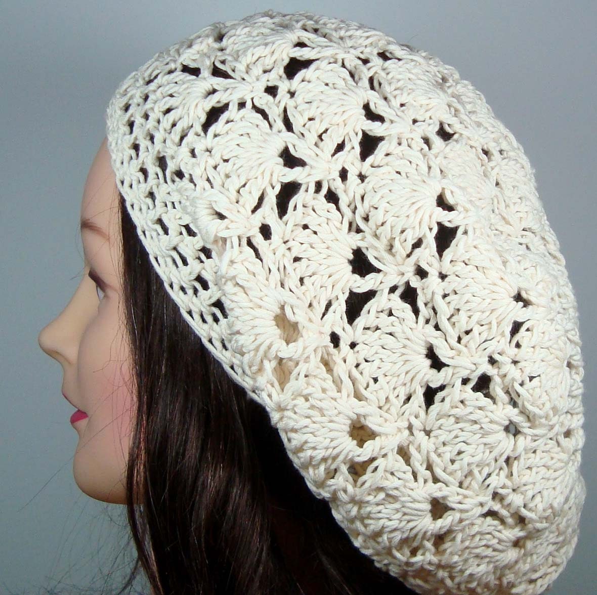Cream Crochet Shells Tam Organic Cotton