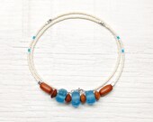 Recycled Glass Necklace // Weathered no2 // Sky Blue // Vintage Wood Beads