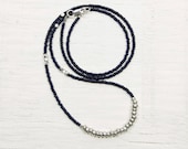 Beaded Necklace // Navy Blue and Silver // Everyday Collection
