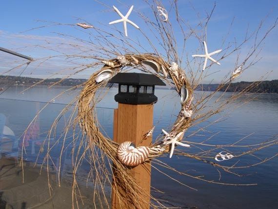 BEACH DECOR SEASHELL Wreath -- "Floating Shells," beach decor, floating starfish