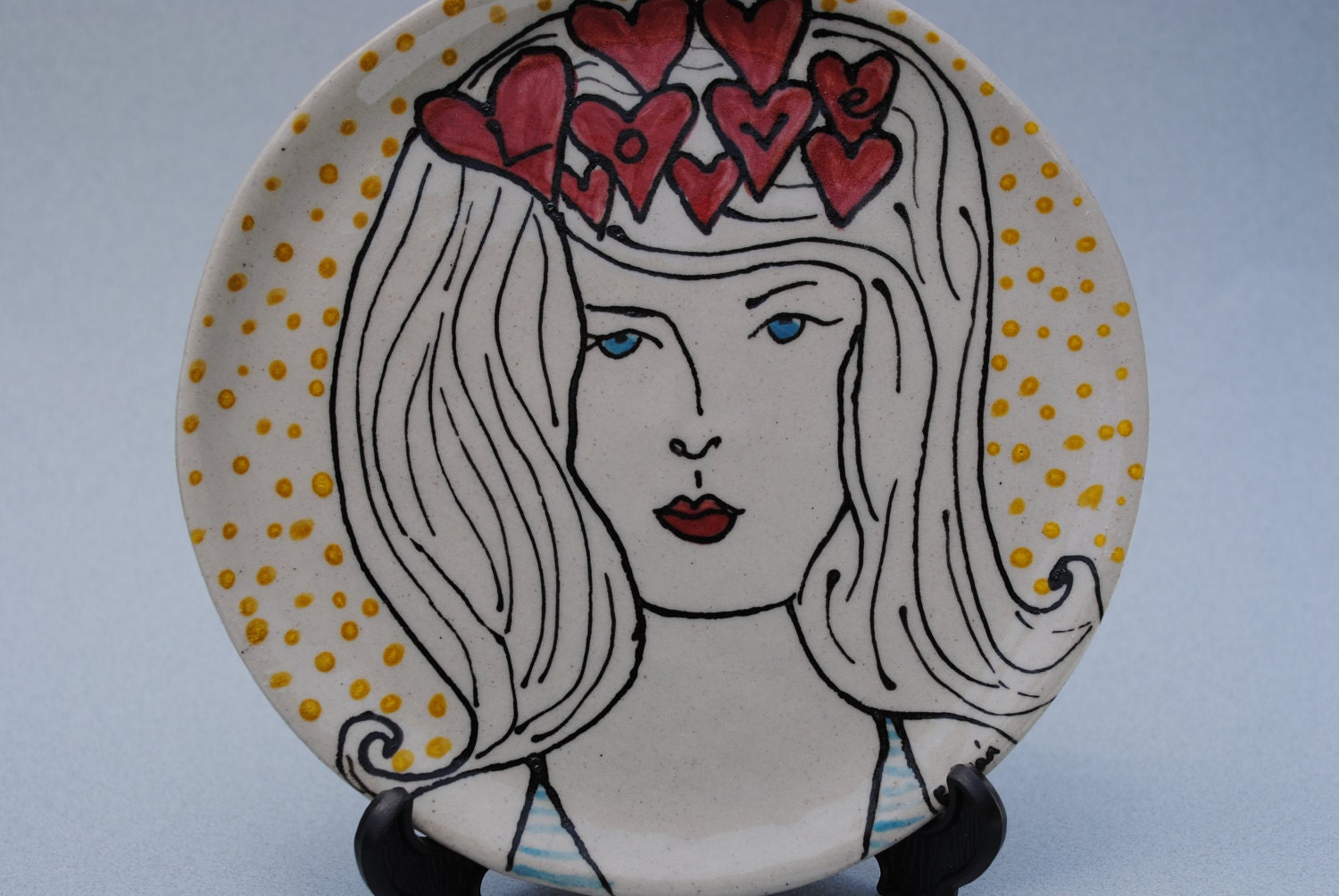 Ceramic dish small round heart girl little dish 1920s inspired
