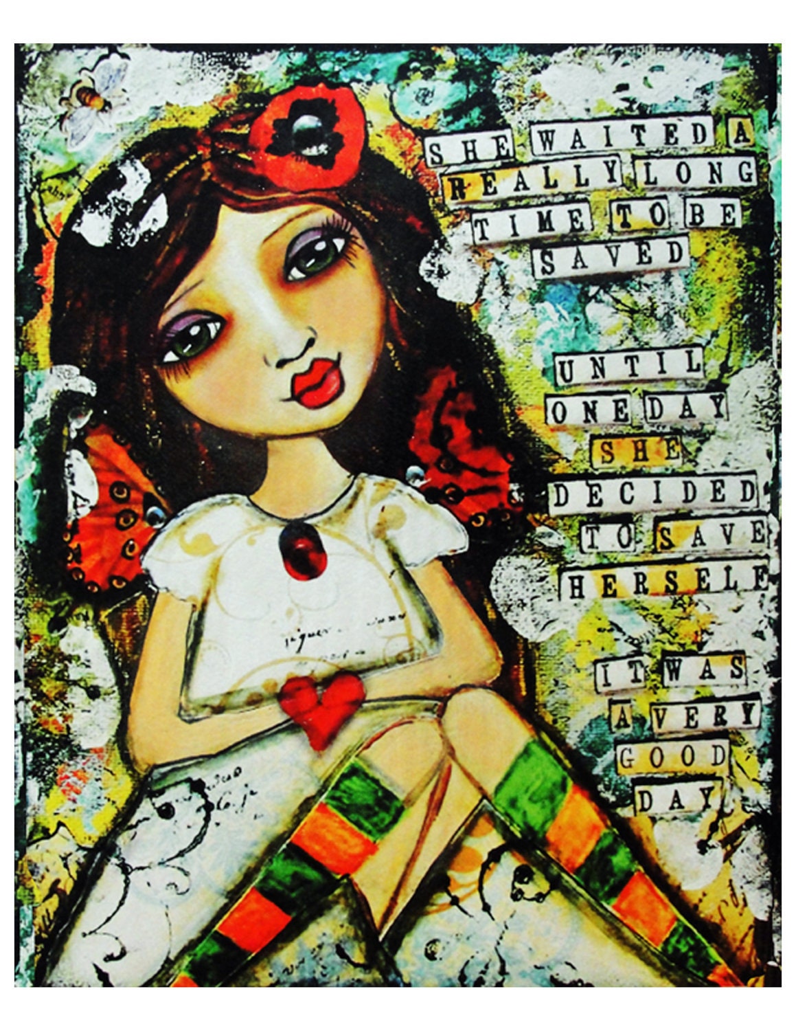 She Decided To Save Herself  Fine Art Print of Mixed Media painting