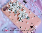 Apple iphone 4 4s hard shell cover case, crystal rhinestone, ivory pearl flower, US fast shipping