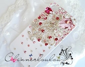 Apple Iphone Case 5 or 4s, Swarovski Crystal Rhinetone with Pink Crystalized Octopus,US Free Shipping