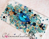 Apple Iphone Case 5 or 4s, Seafoam Blue Gem Mix Iphone rhinestone case