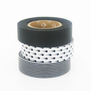 mt Washi Masking Tape - Black & White Matt, Dots, Stripes - Set 3