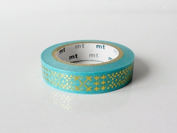 mt Washi Masking Tape - Aqua & Gold Stitches - Limited Edition