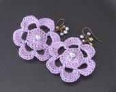 Lilac Cotton Flower Crocheted Earrings