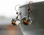 Lumi Blue and Copper Czech Glass Rondelle and antique Copper Dangle Earrings