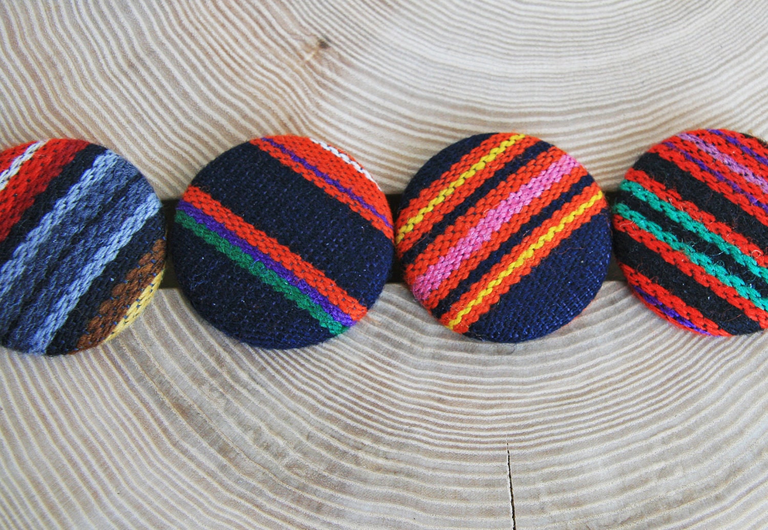 Geometric Eco Friendly Pink Orange Red Navy Black Striped Brooch Fabric Covered Button Pin- 1 7/8 europeanstreetteam
