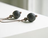 Black Jet Lava Earrings in Copper - 2 1/2 inch Dangle