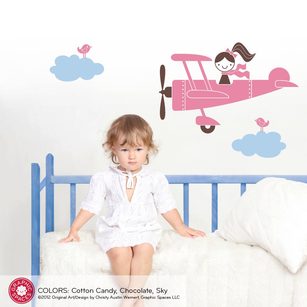 Airplane Wall Decal Sticker Girl Children Baby Nursery