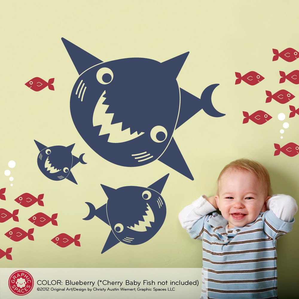 Kids Happy Shark Family Wall Decal Baby Boy Ocean Nursery