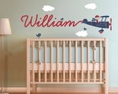 Airplane Wall Decal Boy Name Skywriter Kids Baby Nursery