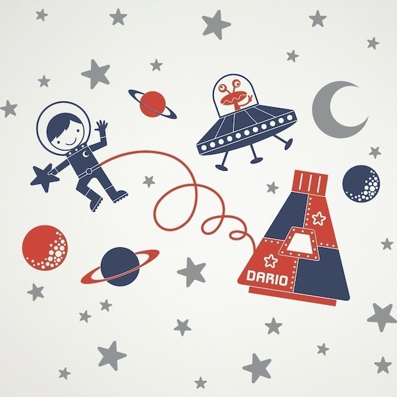 Space Boy Wall Decal Sticker Outer SpaceWalk for Children Nursery