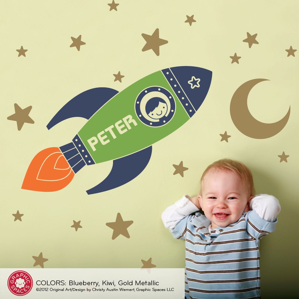 Rocket Boy Wall Decal Outer Space theme Nursery Children's Room