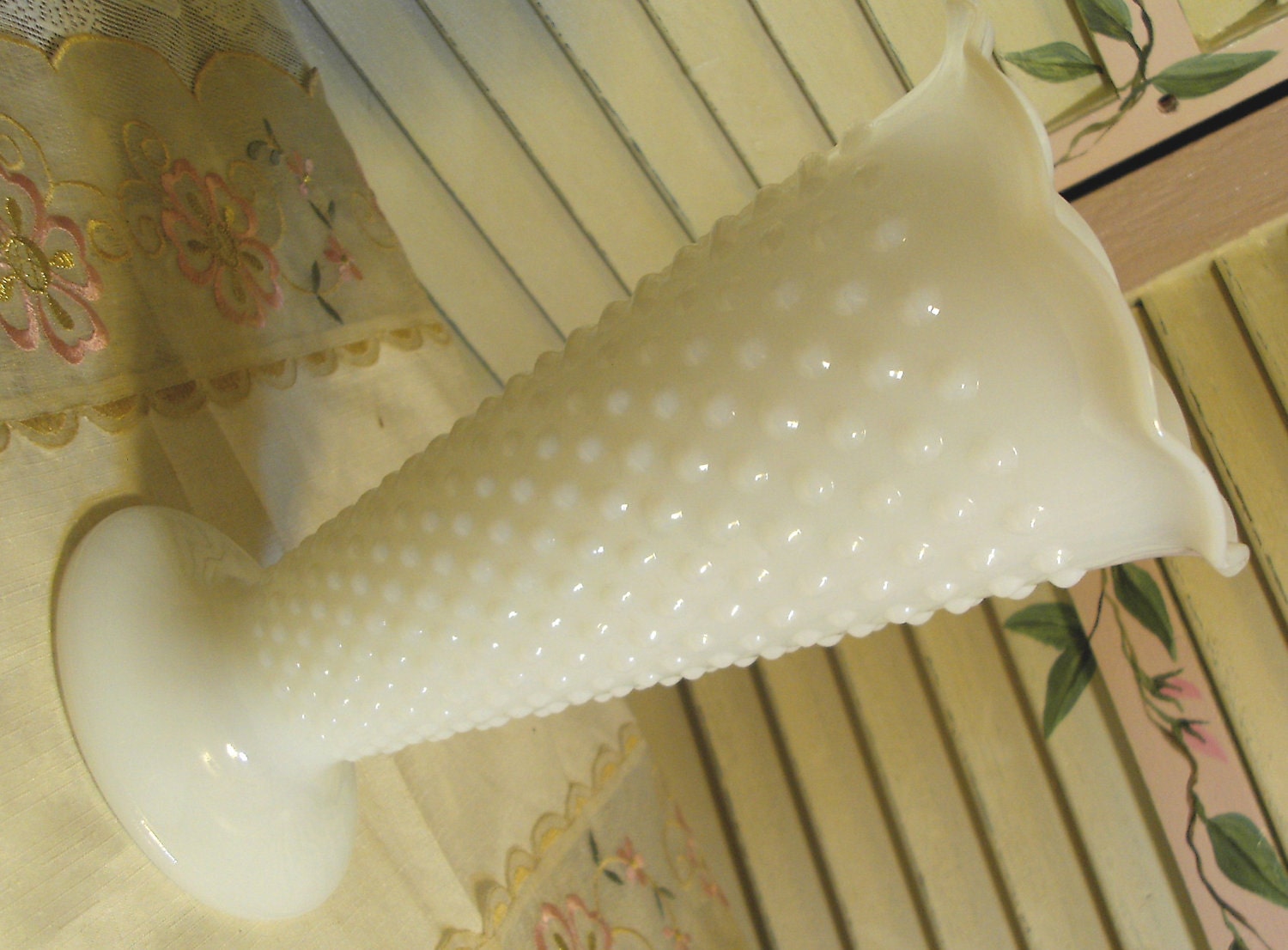 COUNTRY FRENCH - Vintage Milk Glass HOBNAIL - Tall Vase