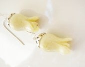 Flower Shaped Olive Jade Dangle Earrings