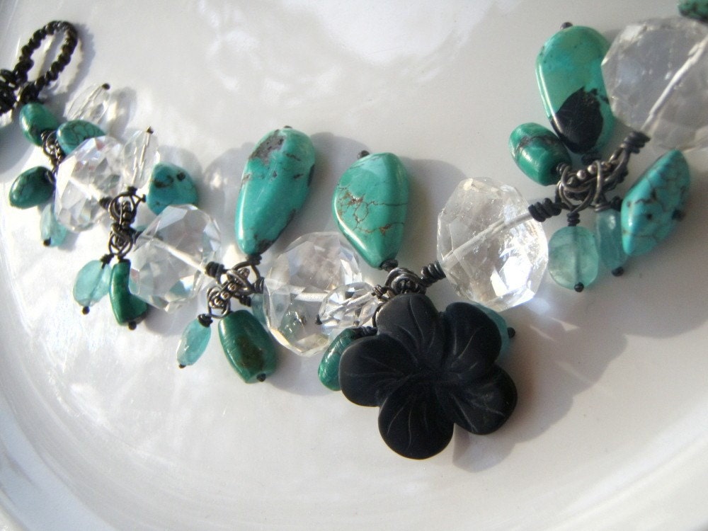 Turquoise Bracelet Apatite Quartz Onyx Sterling Silver