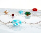 Necklace  Millifiore Flower Beads Silver Red Orange Yellow Multi Colored