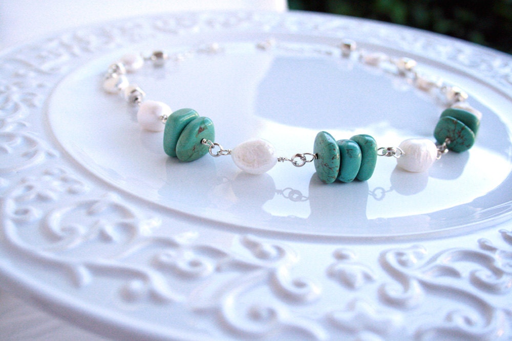 Turquoise Freshwater Pearl Sterling Silver Necklace