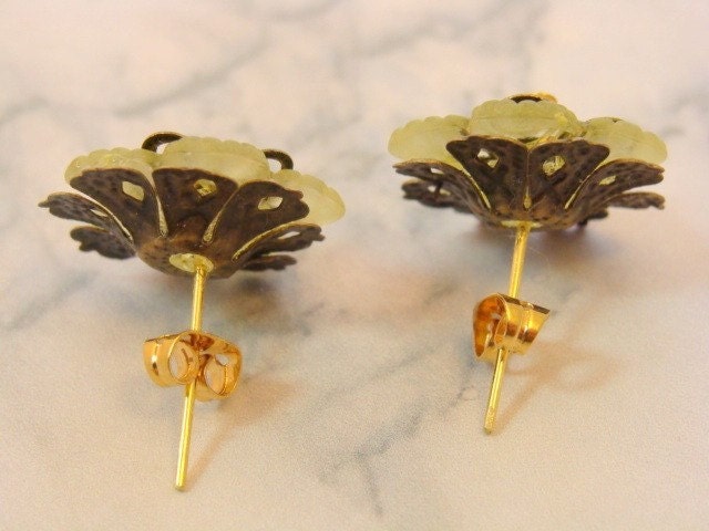Yellow Floral Post Earrings With Swarovski Crystals