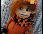 Pumpkin Elf Clay paper mache Halloween Folk art doll by Carmen Ellis