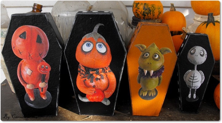 1 ooak paper mache coffin box monster hand painted