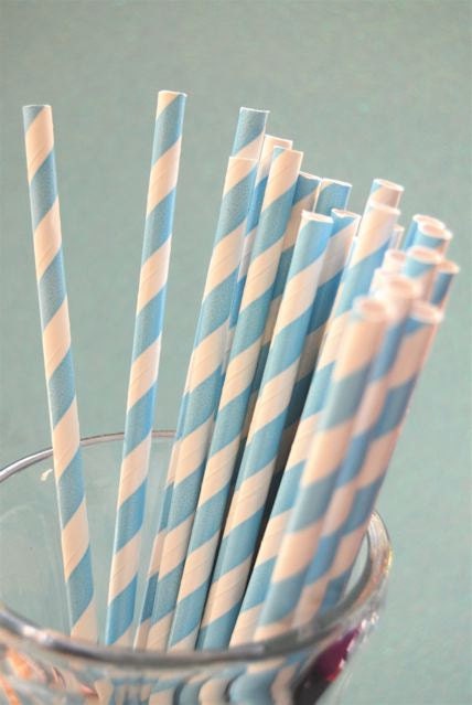 Baby Blue Striped Paper Straws and PDF Printable Party Flags