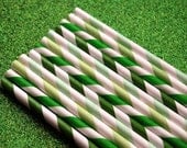 25 Assorted Shades of Green Paper Straws and PDF Printable Party Flags