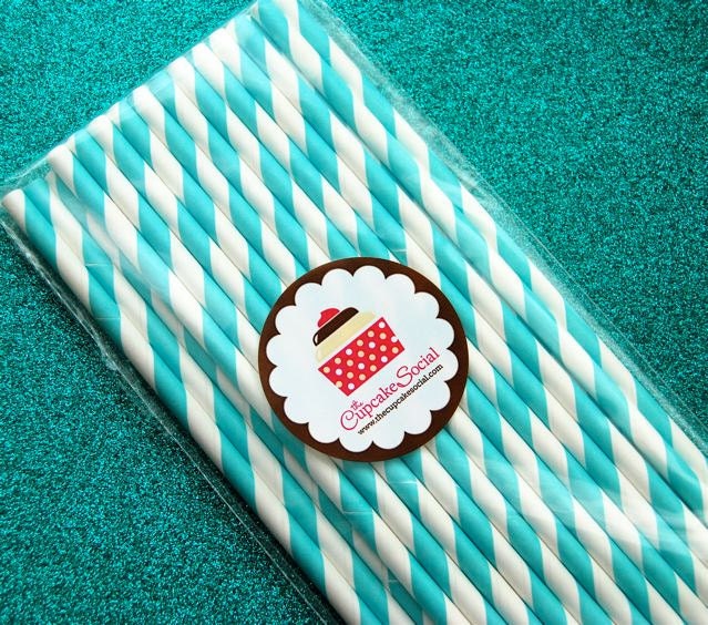 BULK Teal Striped Paper Straws and Sprinkles (100)