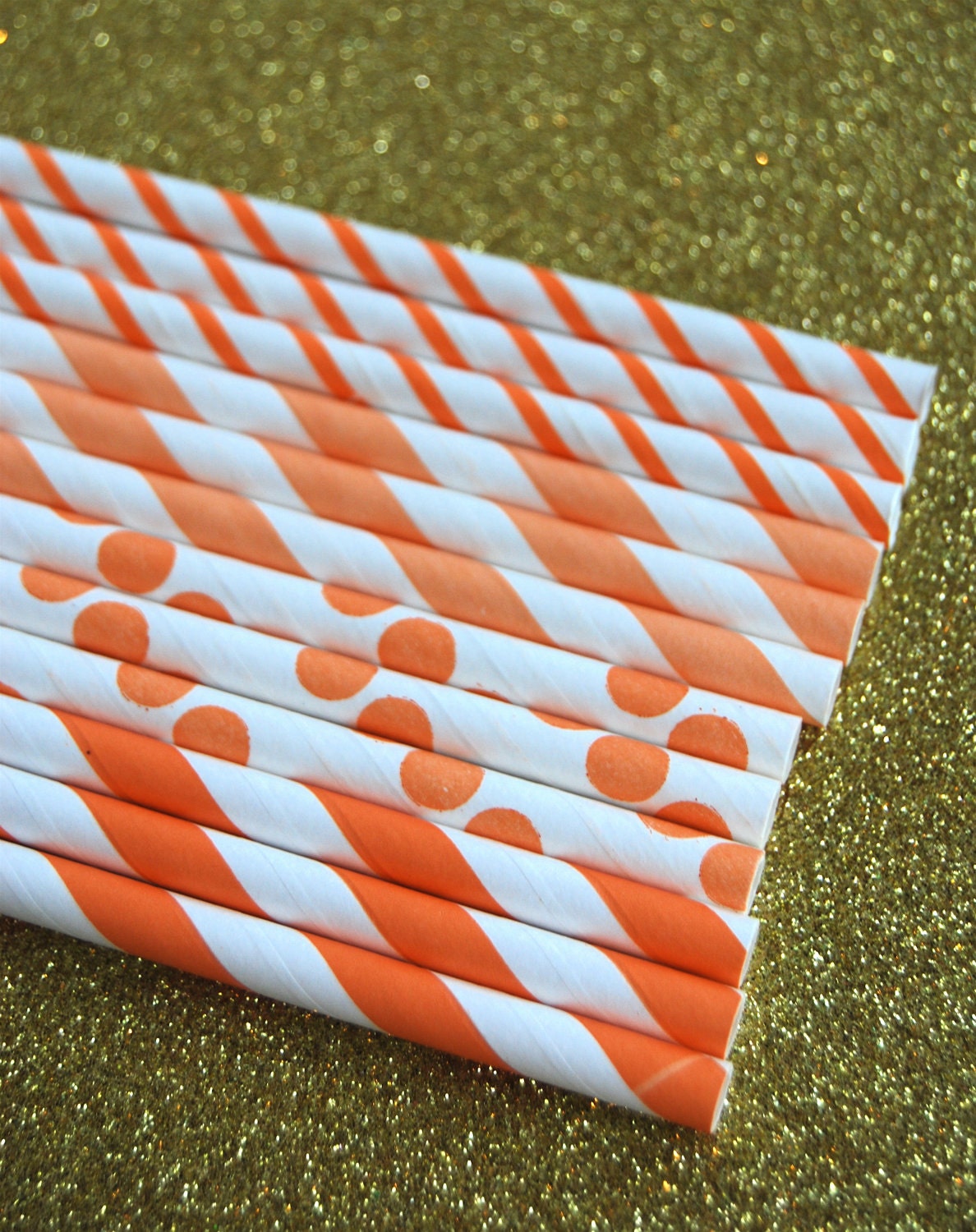 Assorted Orange Paper Straws and PDF Printable Party Flags