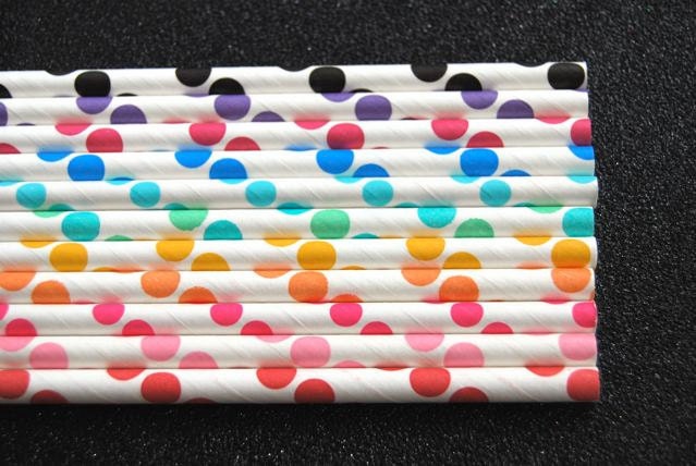 25 Rainbow Polka Dotted Straws and PDF Printable Party Flags