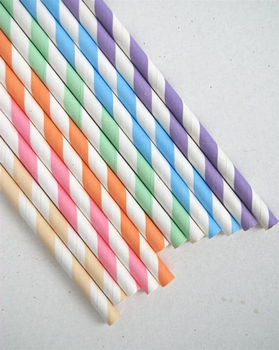 Assorted Pastel Striped Paper Straws and PDF Printable PArty Flags