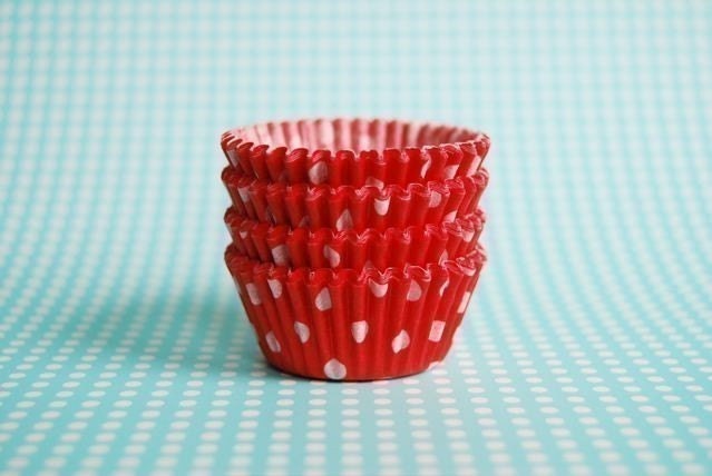 Mini Cupcake Liners 50 Red polka dot baking cups
