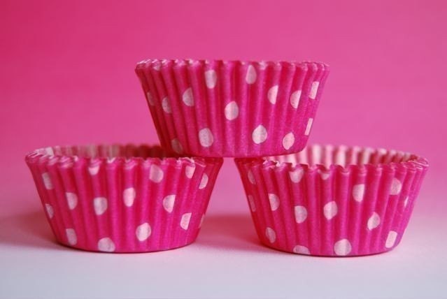 Mini Cupcake Liners 50 Hot Pink and White Polka Dot Baking Cups