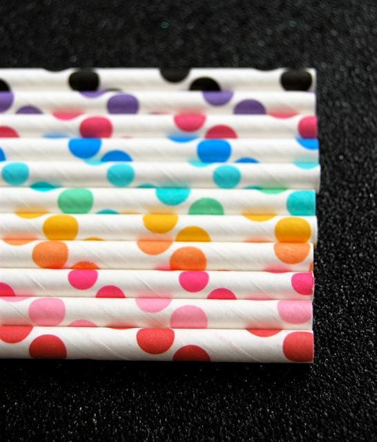 25 Rainbow Polka Dotted Straws and PDF Printable Party Flags