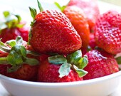 Food Photography strawberries macro kitsch Summer picnic BBQ red under 25 colorful green sweet kitchen decor fruit - Fine Art Photograph