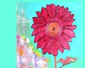 Colorful Pink Flower Art Print Cottage Chic Home Decor Wall Hanging