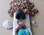 The Southwest Joins the Sea - Sea Glass, Copper, Turquoise Art Necklace