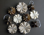 SAMPLER SET 10 Paper Star Ornaments Vintage Book Pages-Brown Paper- White Floral Design- Handcut and Folded