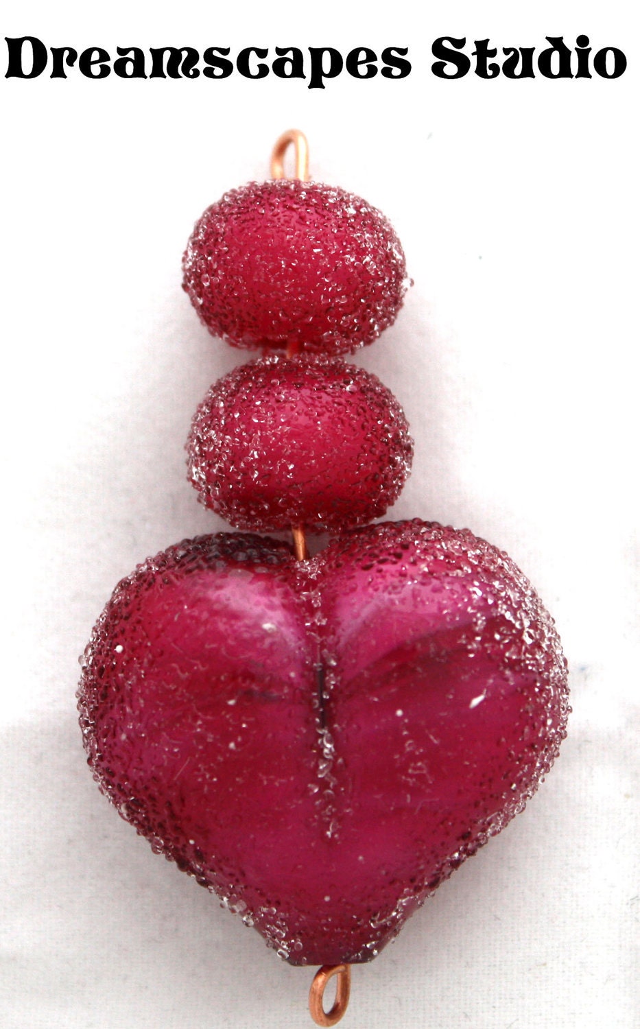 Handmade Lampwork Glass Bead - Fuschia Sugar Berry Sweet Heart focal plus pair - SRA - Made to Order