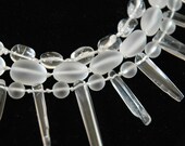 Spike Quartz Necklace, Triple Strand, Natural Rock Crystal and Sterling