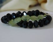 Prehnite Triple Strand Bracelet with Czech Crystal and Sterling Silver