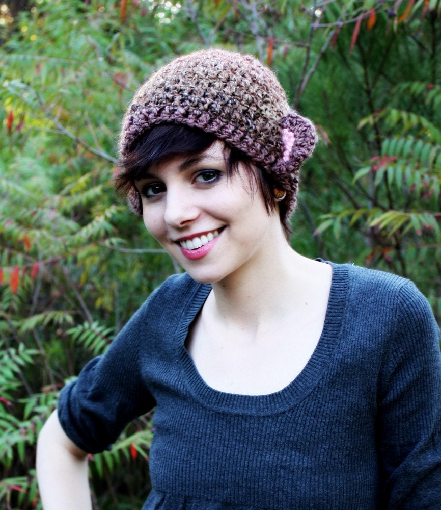 Monkey Hat - Monkey Beanie - Animal Hat - Costume - With Ears - Brown