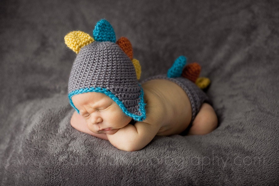 Colorful DINO Hat and Diaper Cover, PHOTO PROP or Personal Use
