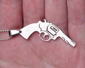 BANG - Gun Necklace - UNISEX Firearm - Steel Cutaway Pistol - Handgun Necklace - Silver Tone Steel Revolver Weapon - Adjustable Ball Chain